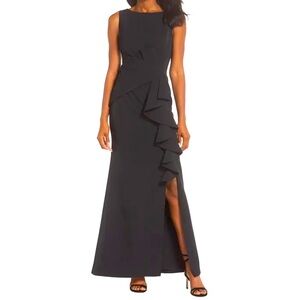 COPY - Eliza J Black Ruffle Front Gown